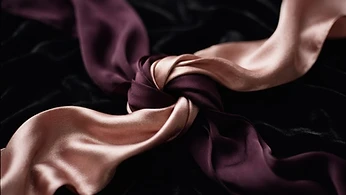 Editorial image — silk and candlelight in warm berry tones