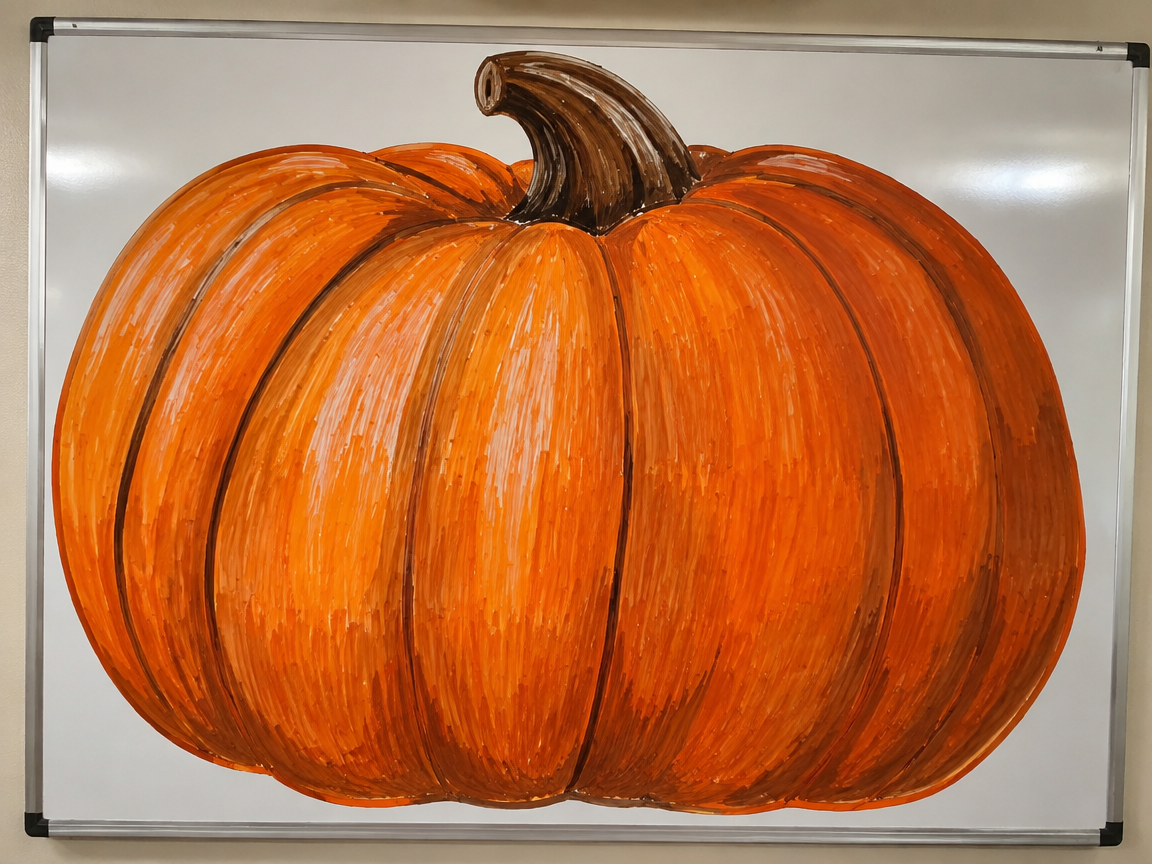 Giant pumpkin portrait whiteboard filling entire surface with shading