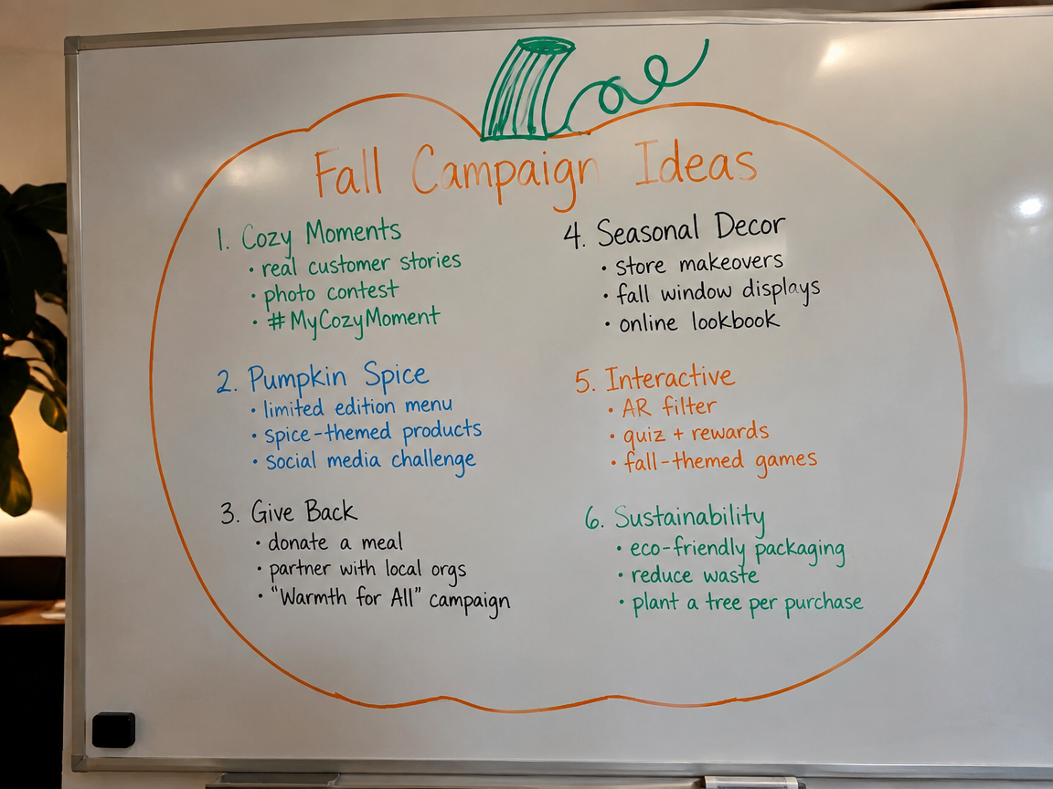 Brainstorm board with pumpkin frame outline and team ideas inside