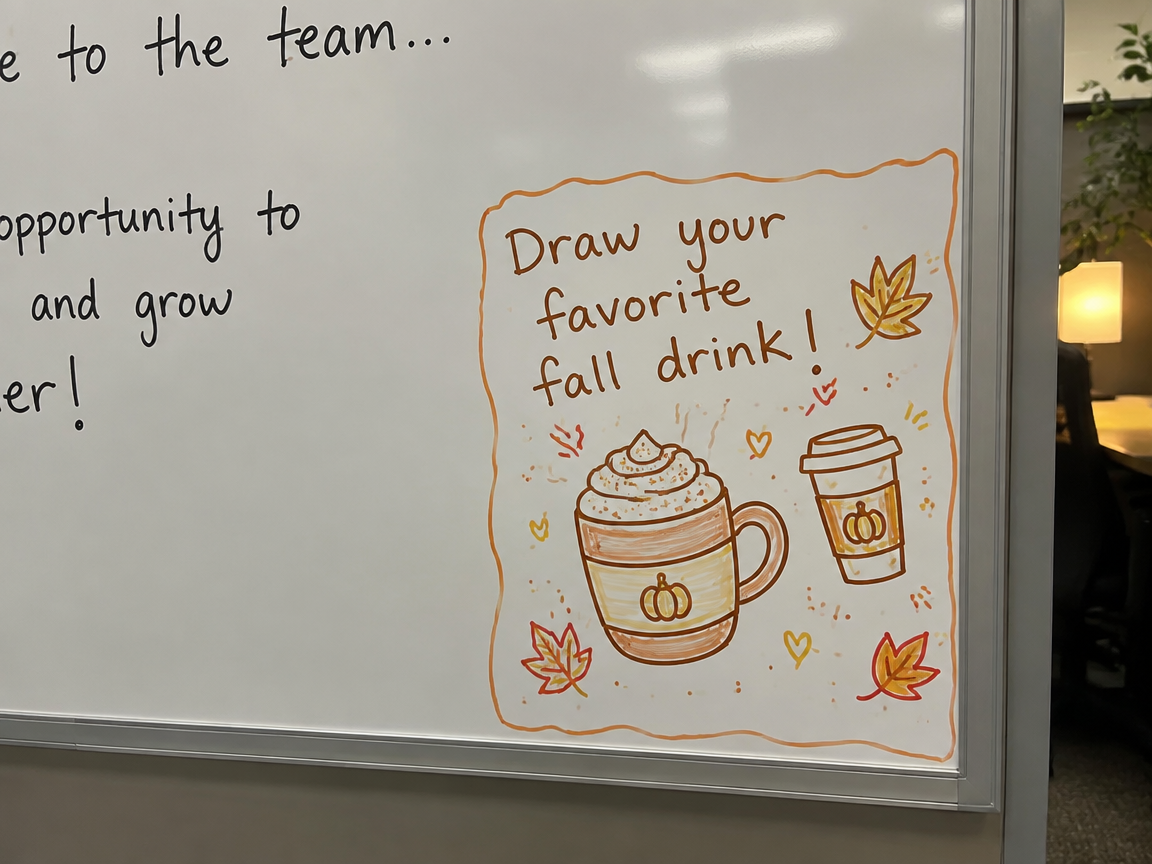 Coffee break doodle corner whiteboard with fall drink prompts