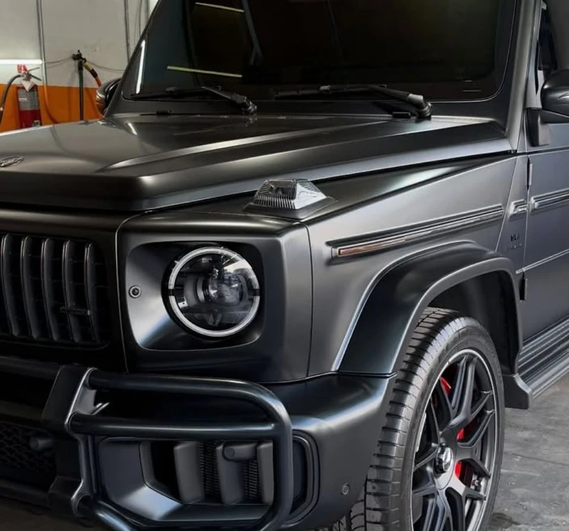 Matte black Mercedes-Benz G-Wagon parked inside the GetRight Detailing shop in South Hackensack NJ