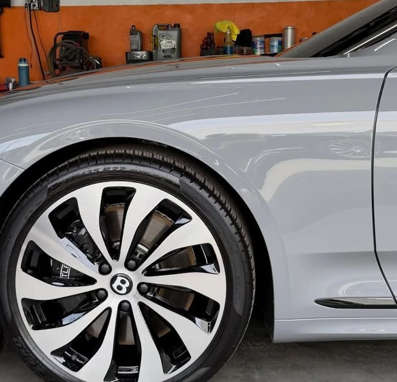 Nardo grey Bentley parked inside the GetRight Detailing shop in South Hackensack NJ