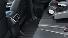 Rear passenger interior with child seat after detailing at GetRight Detailing in South Hackensack NJ