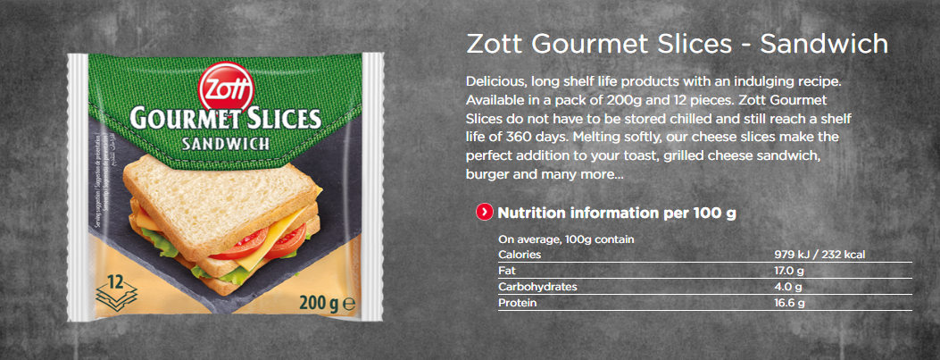 Zott Sliced Cheese 200gx48 Sandwich