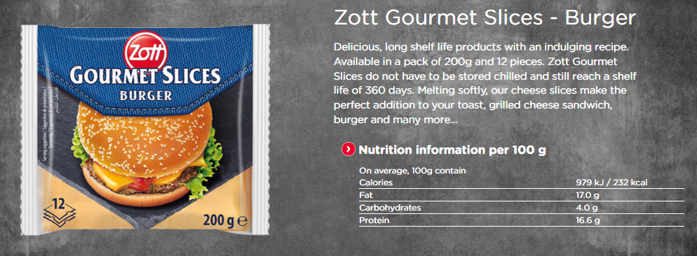 Zott Sliced Cheese 200gx48 Burger