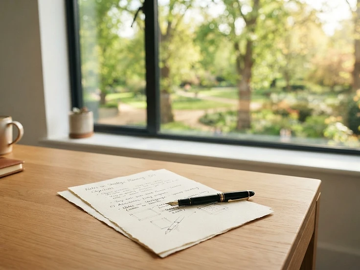 Bright professional workspace with paper document and fountain pen