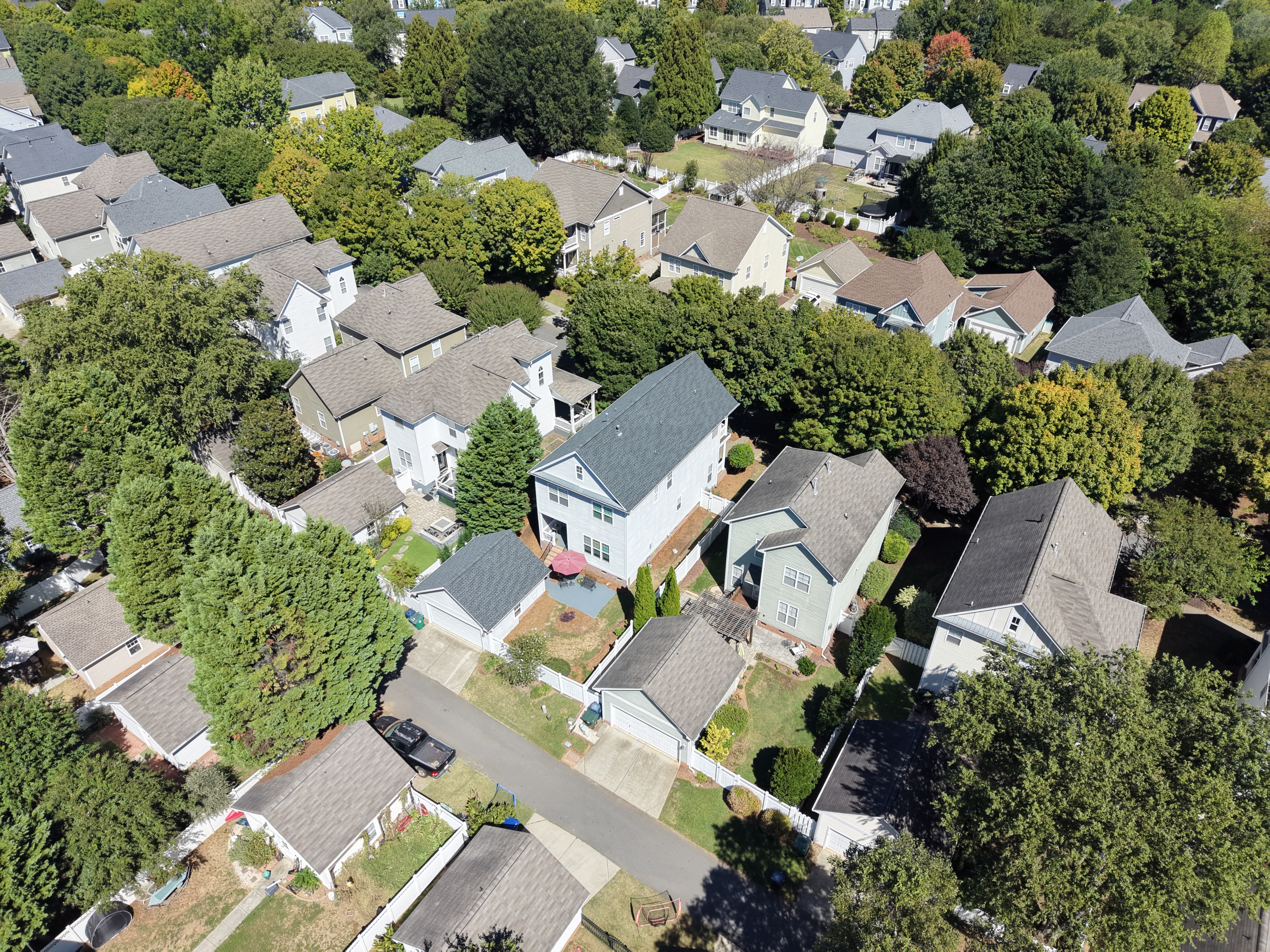 Oblique aerial of a tree-lined residential neighborhood