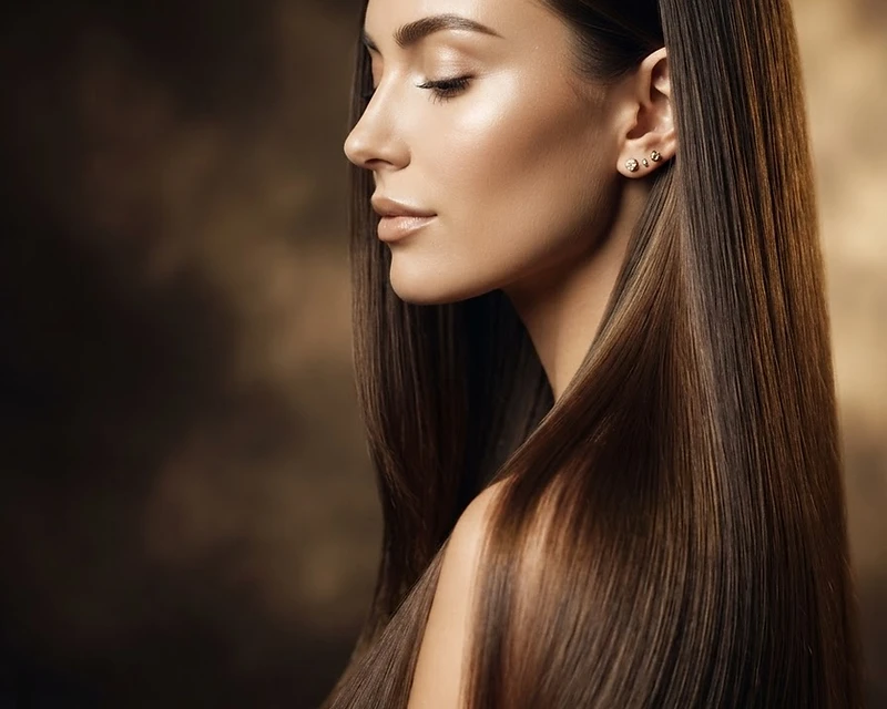 Cabello largo, liso y brillante con reflejos de luz
