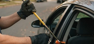 Autodeur wordt geopend met professioneel lockout-gereedschap