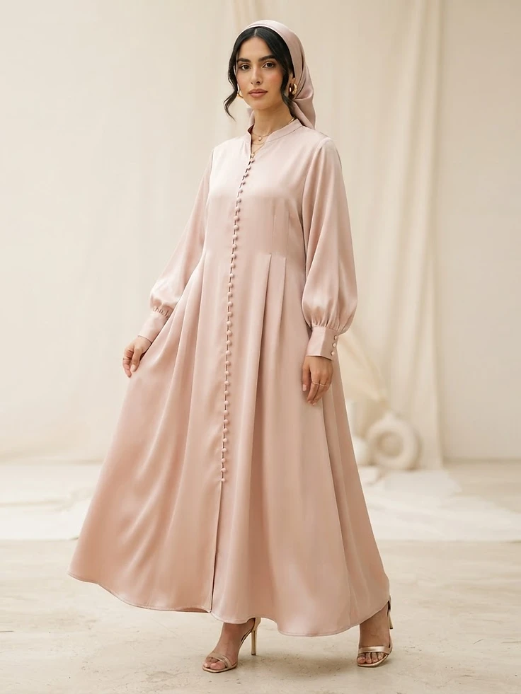 Leila Satin Button Abaya