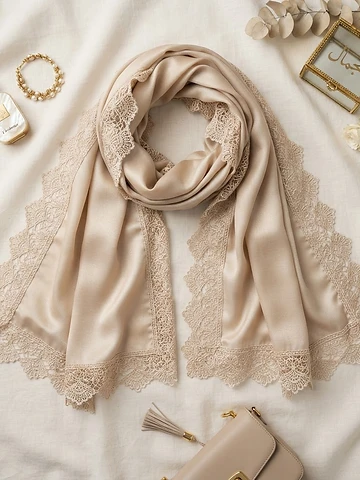 Champagne Lace-Edge Hijab
