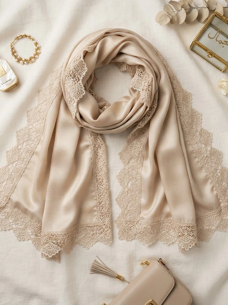 Champagne Lace-Edge Hijab