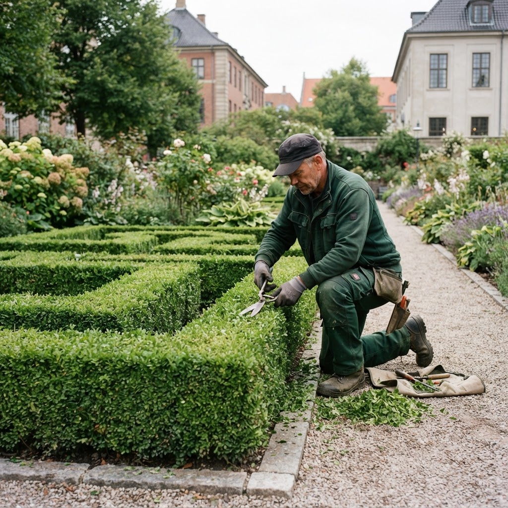 Formklipning af lav hæk til geometrisk form