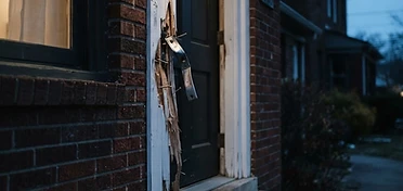 Gesplinterde deurstijl en verbogen sluitplaat na een inbraakpoging