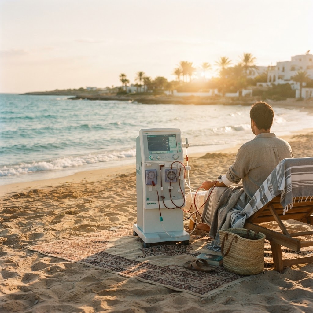 Machine d'hémodialyse au bord de la Méditerranée