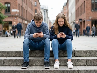 Két kamasz telefonját nézi egymás mellett ülve, képernyőidő és következetesség