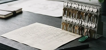 Sleutelplan met genummerde sleutellabels en een overzichtslijst