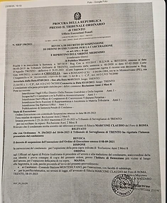 Revoca del decreto di sospensione dell'ordine di esecuzione per la carcerazione di Creo Elia, Procura di Trento
