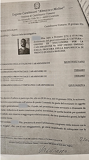 Nota dei Carabinieri di Castelnuovo Vomano del 28 gennaio 2024 su Creo Elia che si presenta come avvocato