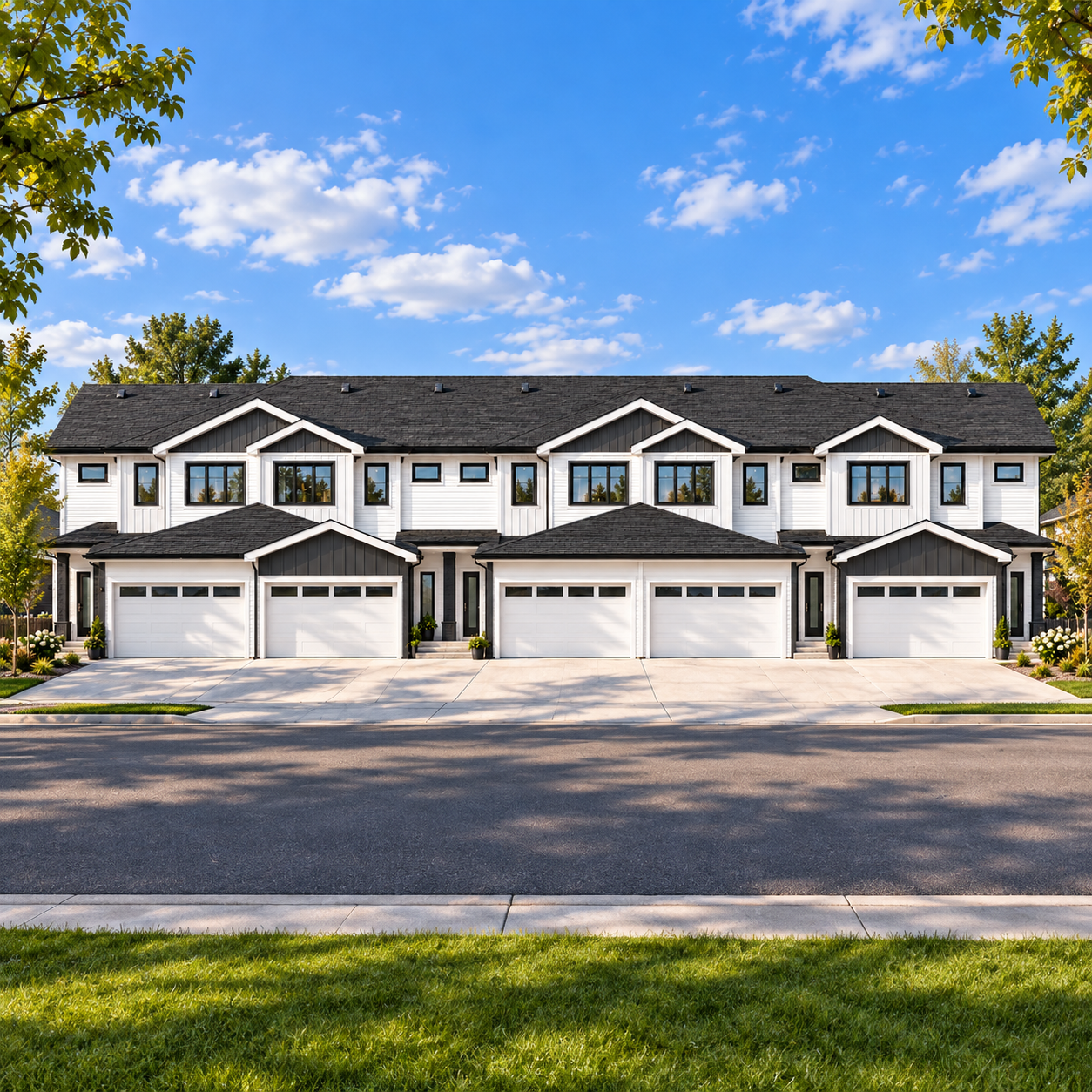 Creekside 10-unit townhome complex — five front-garage townhomes