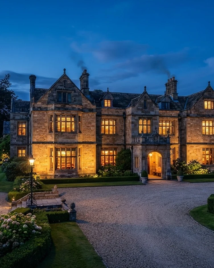 Historic Yorkshire stone property at twilight
