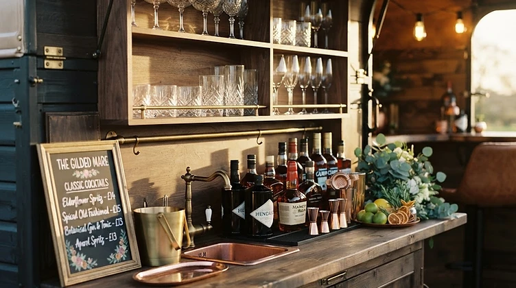 Interior of The Wagon converted horse trailer mobile bar