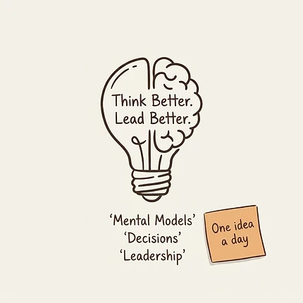 Think Better. Lead Better. — a hand-drawn lightbulb and brain sketch with mental models, decisions, and leadership