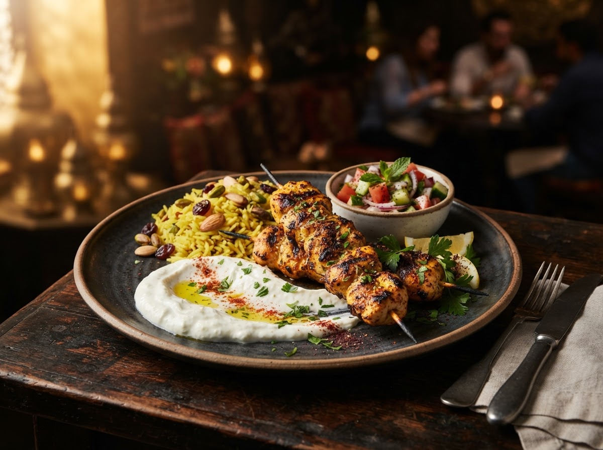 Chicken shish taouk with garlic sauce
