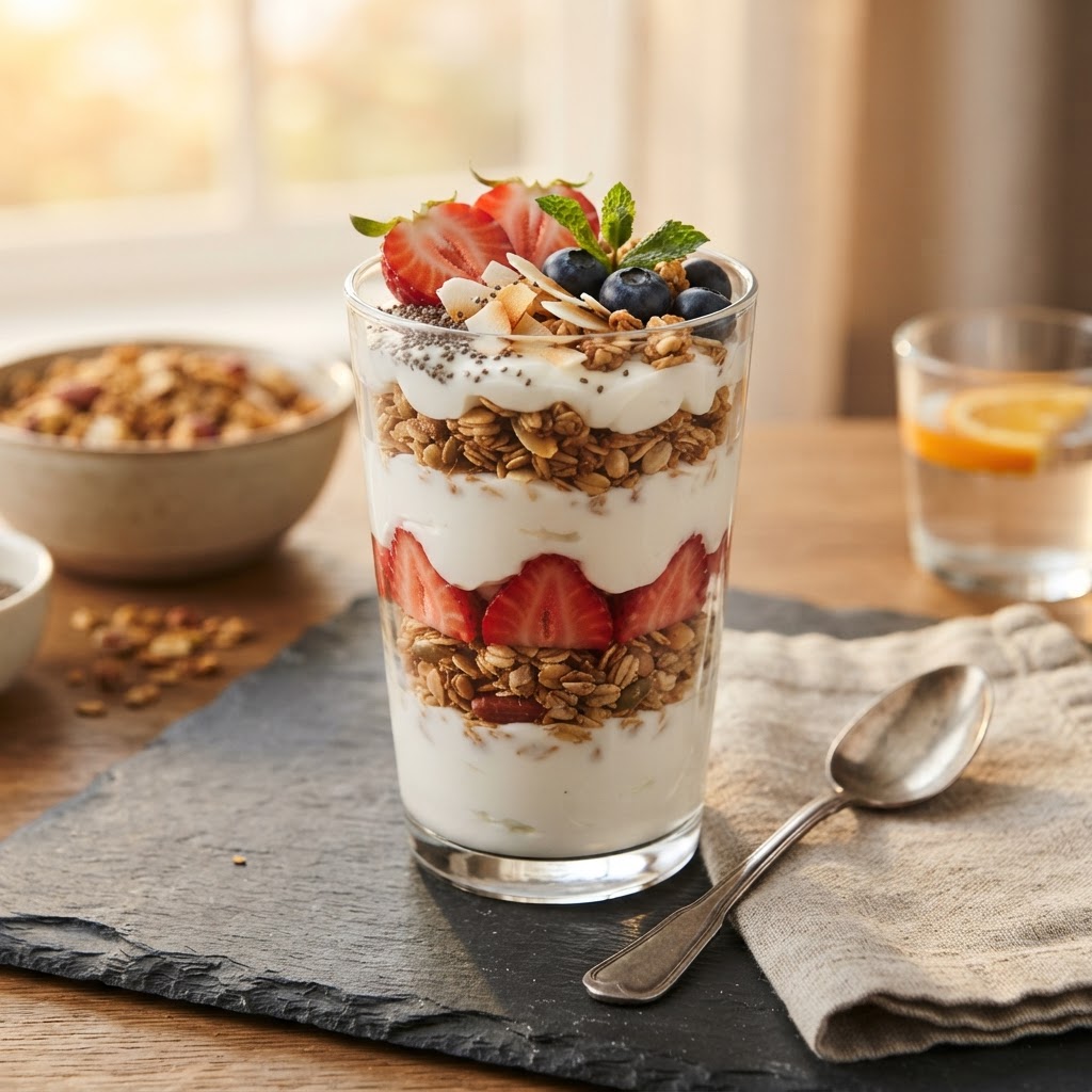 Granola with Yogurt (strawberries, coconut)