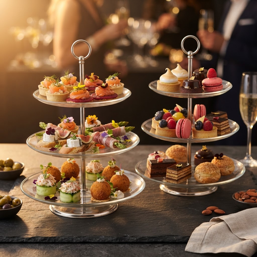 Two-tier canapés & desserts stands (2 stands)