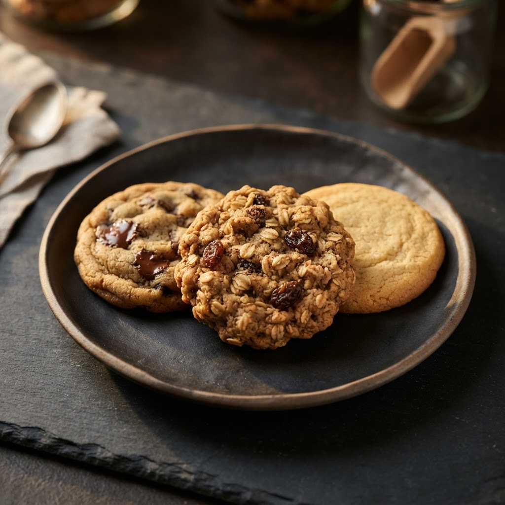 Flat Cookies 3pc (Chocolate Chip, Oatmeal Raisin)