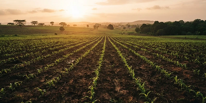 Fertile Ghanaian farmland at golden hour