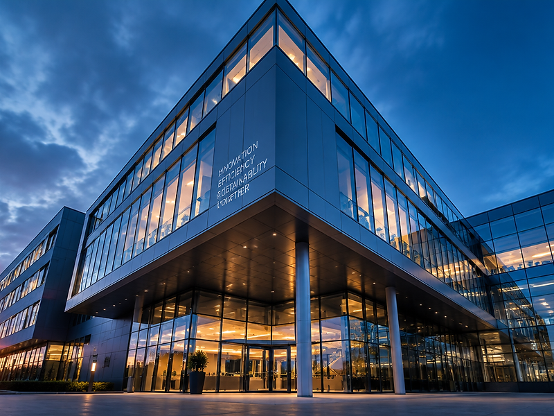Moderne Gewerbeimmobilie mit Glas- und Stahlfassade in Kiel