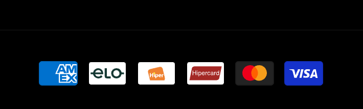Formas de pagamento: American Express, Elo, Hiper, Hipercard, Mastercard, Visa