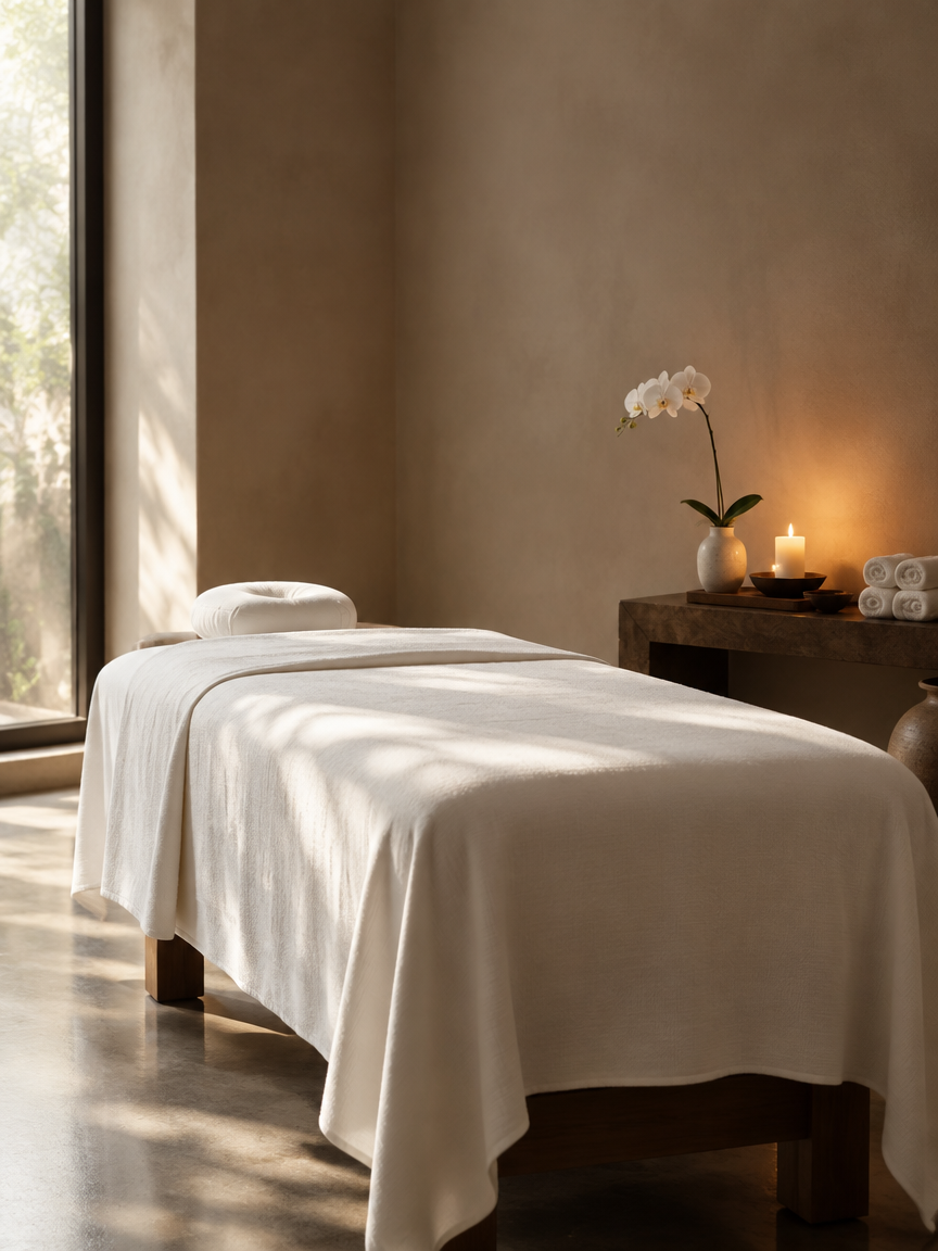 Massage table with orchid accent