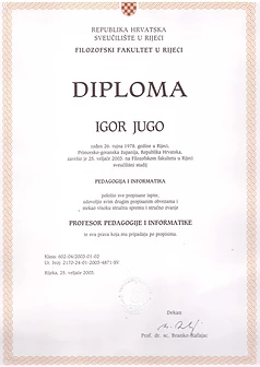 Diploma — Profesor pedagogije i informatike