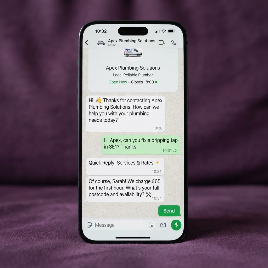 iPhone showing a WhatsApp Business account open