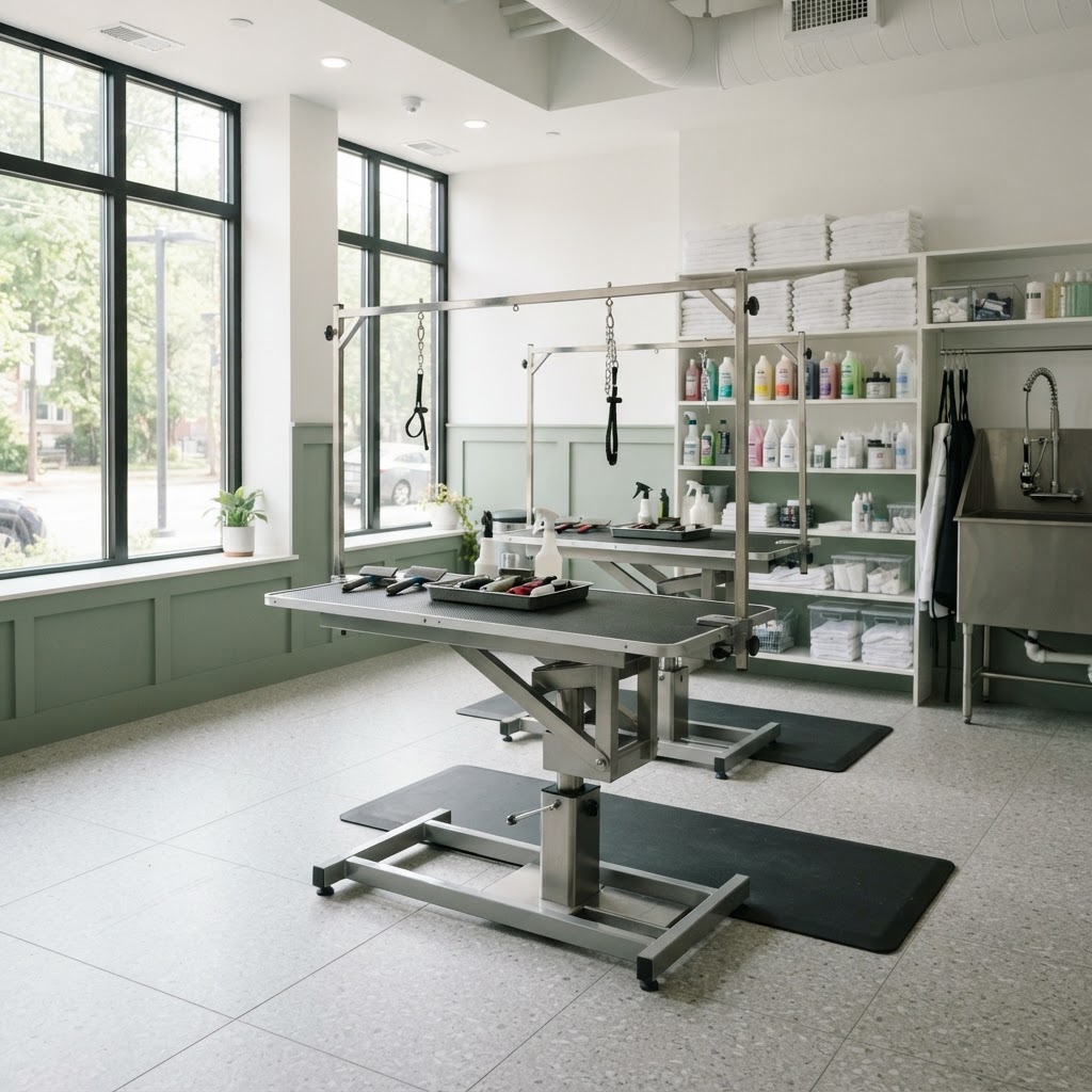 Our clean, modern grooming floor