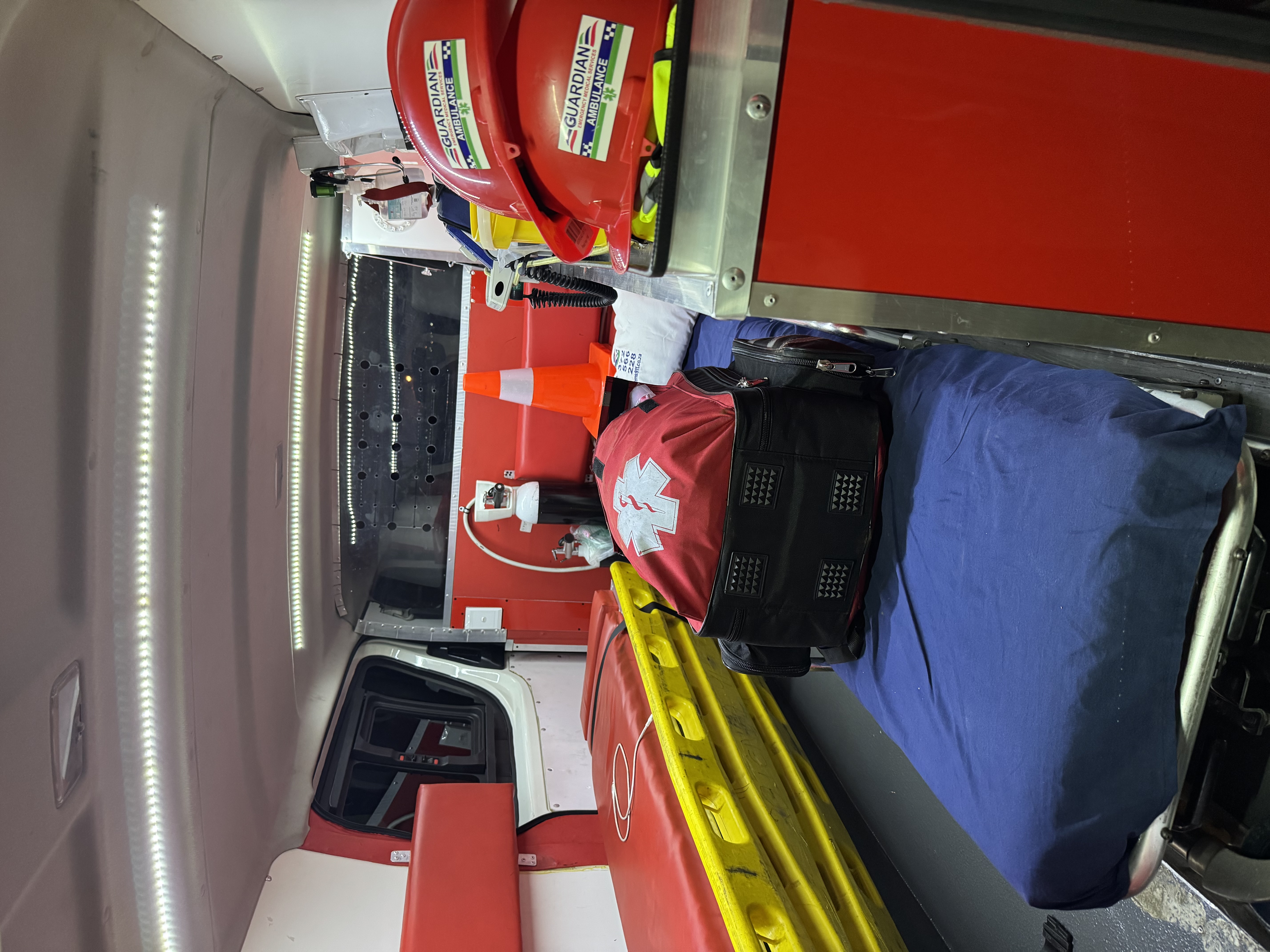 Professional emergency medical equipment inside a Guardian EMS ambulance