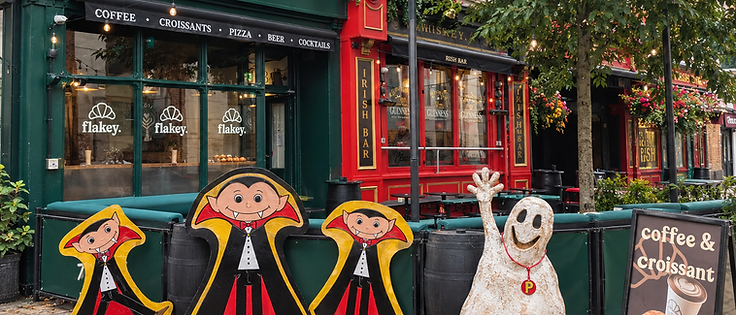 Count Alty Halloween trail characters outside Paddy's in Altrincham town centre.