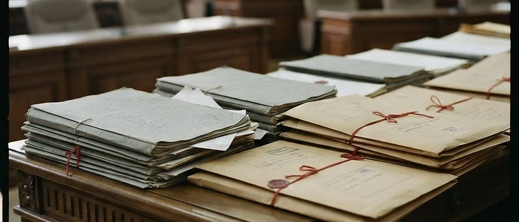 Stacks of party-aligned budget allocation records and distribution ledgers sit on a council desk inside the Brazzaville Municipal Council chamber.