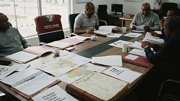 A set of political campaign strategy files and party endorsement ledgers sit atop a conference table inside the Osun State PDP headquarters in Osogbo, symbolizing the strategic realignment of political alliances.