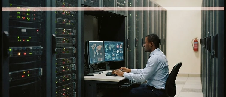 Digital server racks and data processing equipment inside the Kwara State Independent Electoral Commission headquarters in Ilorin.