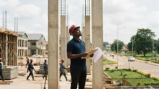 The framework of a partially constructed community health centre project funded by the Northern Uganda Social Action Fund stands prominently in Mukono District.