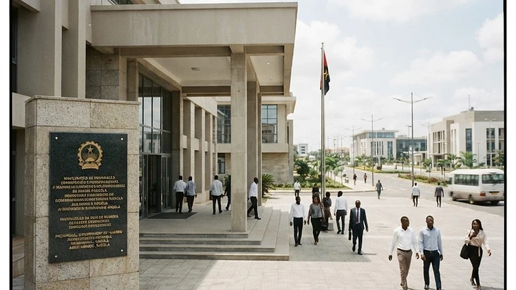 The main entrance and signage of the Provincial Government of Huambo administrative building in Huambo, Angola.