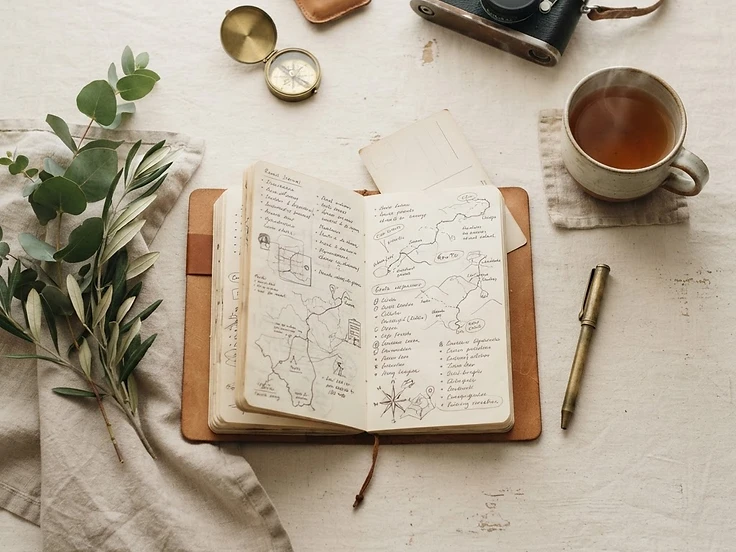 A warm, refined travel planning workspace