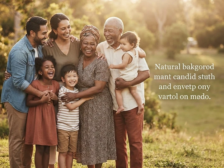 A warm, diverse multigenerational family gathering together