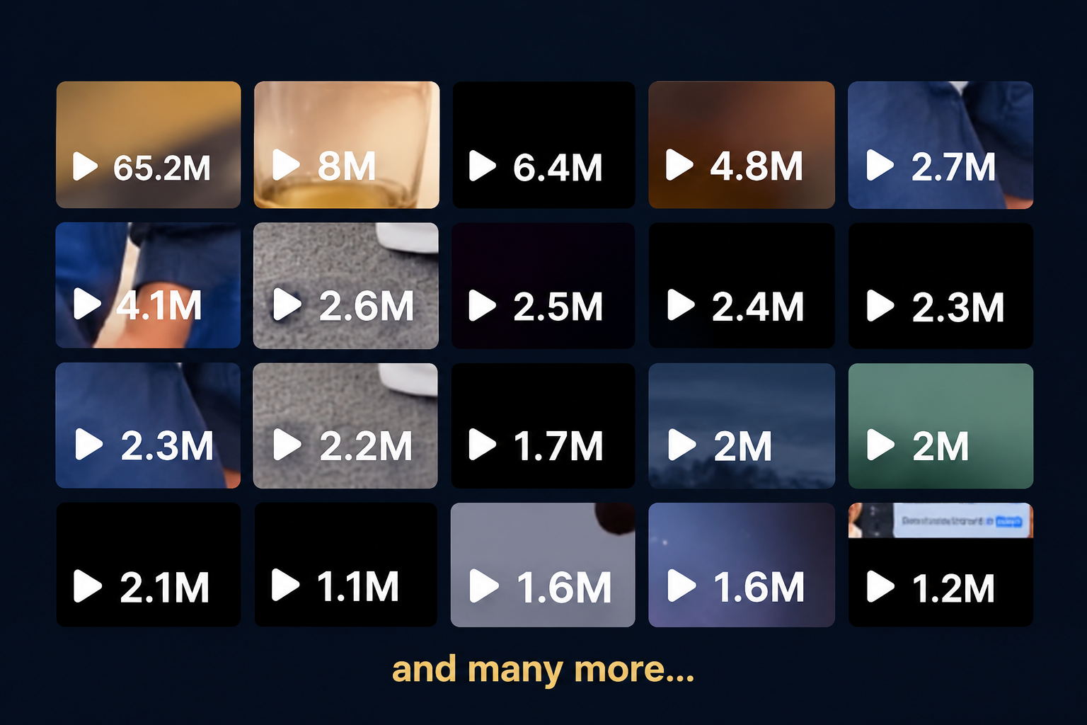 Collage of Attorney Big Al's video view counts, from 1.2M to 65.2M views