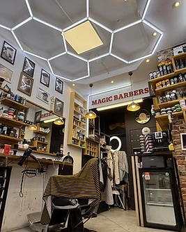 Magic Barbers interior in Olav Kyrres gate, with barber chairs and mirrors