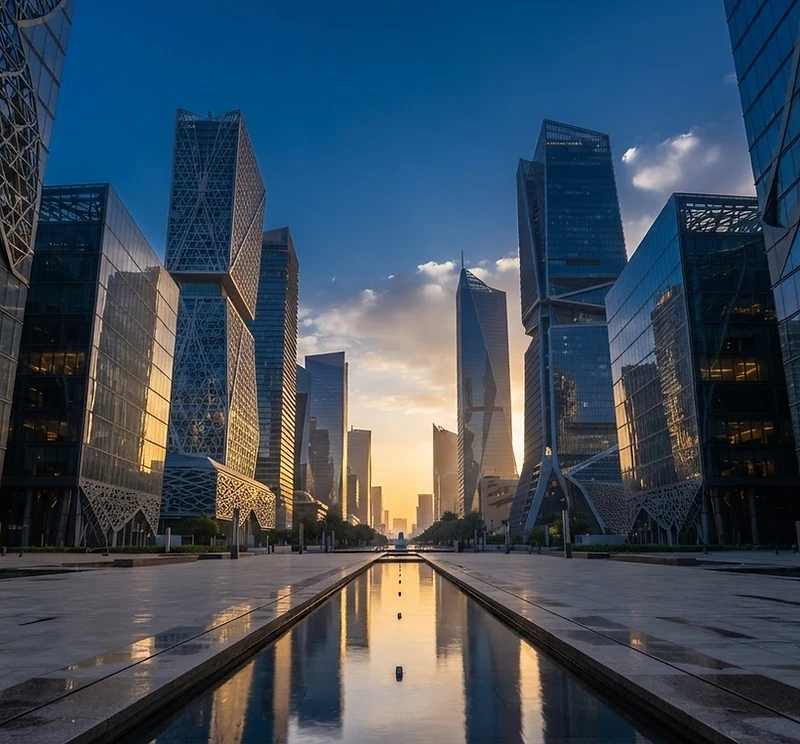 Riyadh financial district skyline at dawn